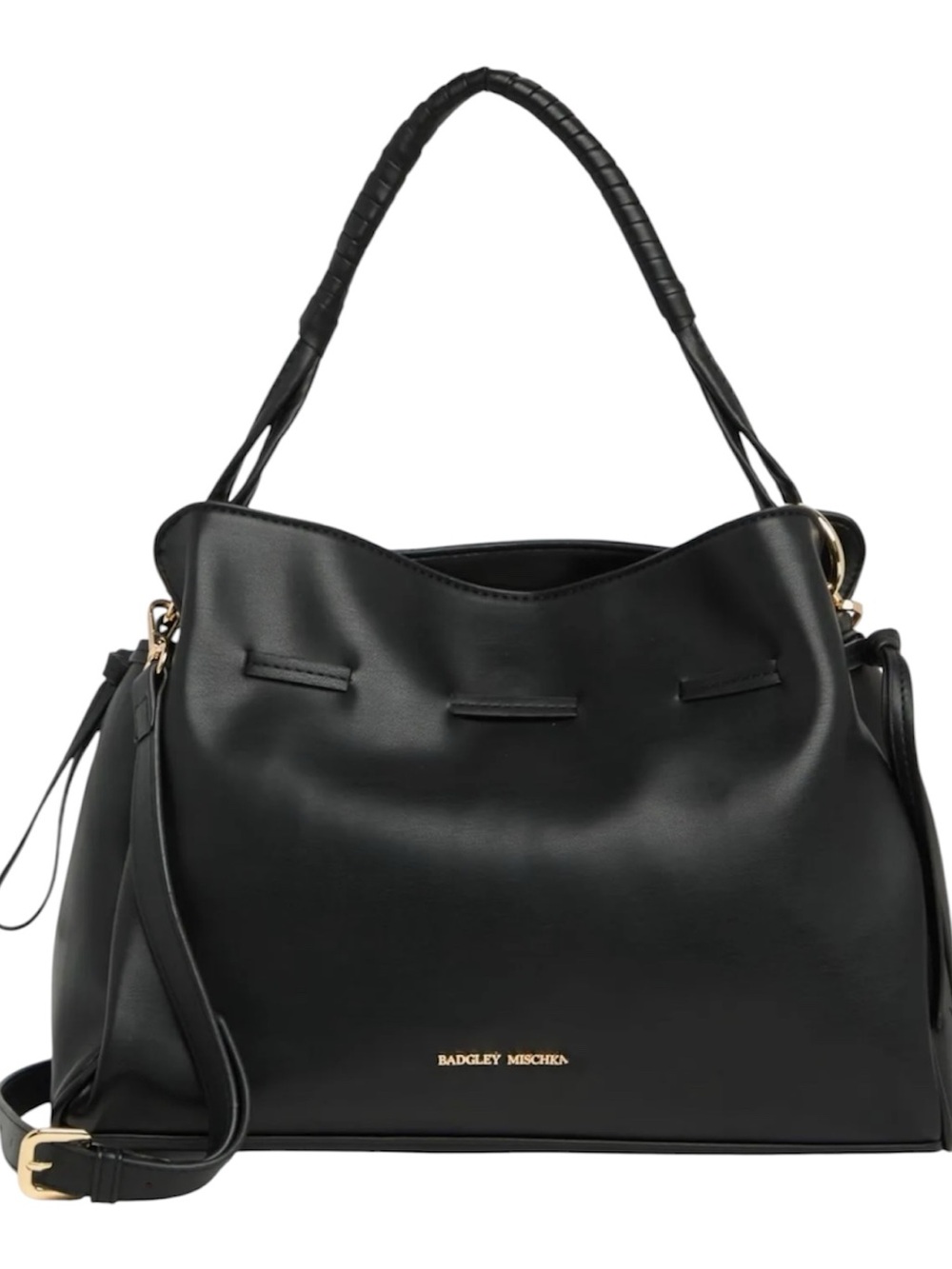 Badgley Mischka Black Soft Bucket Shoulder Crossbody Bag with Heart Charm NWT’S